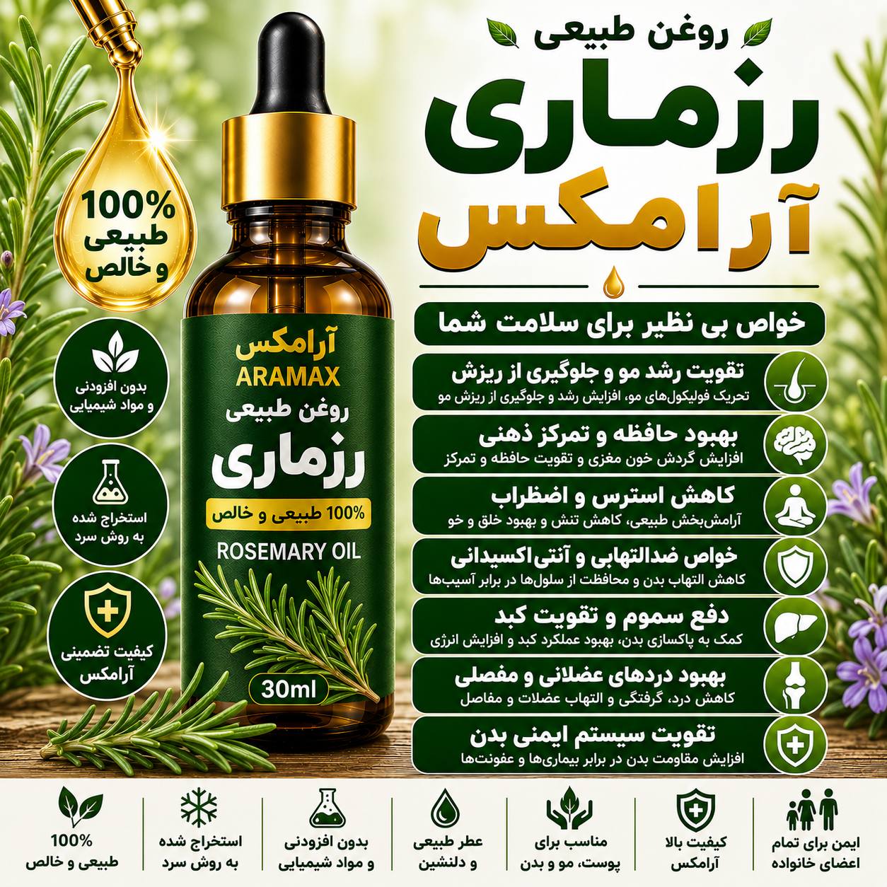 عصاره رزماری | تقویت‌کننده طبیعی مو و کمک به سلامت پوست سر